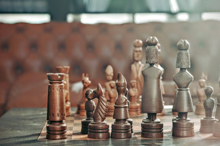 Closeup photo of chess pieces on a table